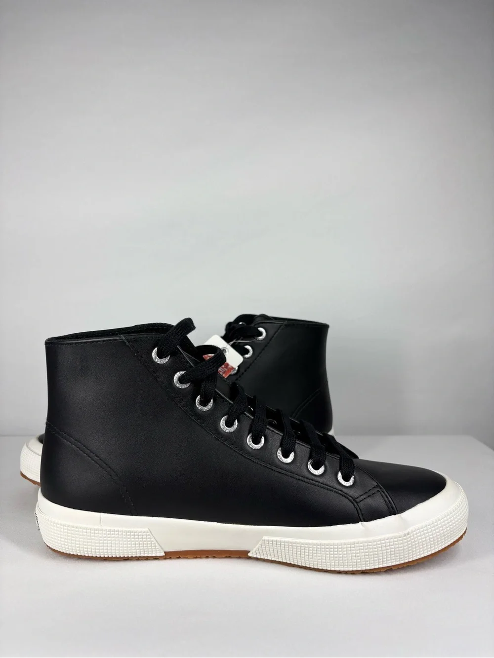 NWT Superga High-Top Black Leather Sneakers. Size 8.5 Women’s